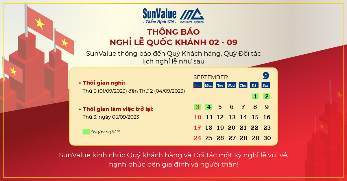 THÔNG BÁO LỊCH NGHỈ LỄ QUỐC KHÁNH 2/9