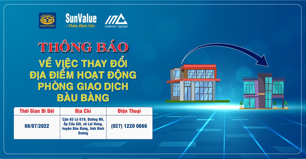 THÔNG BÁO VỀ VIỆC THAY ĐỔI ĐỊA ĐIỂM HOẠT ĐỘNG PHÒNG GIAO DỊCH BÀU BÀNG