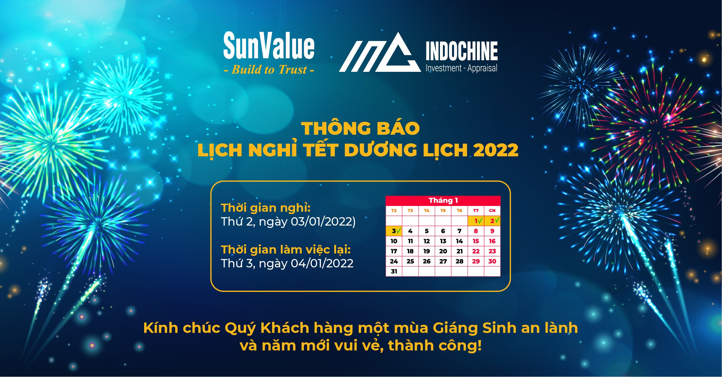 THÔNG BÁO LỊCH NGHỈ TẾT DƯƠNG LỊCH 2022