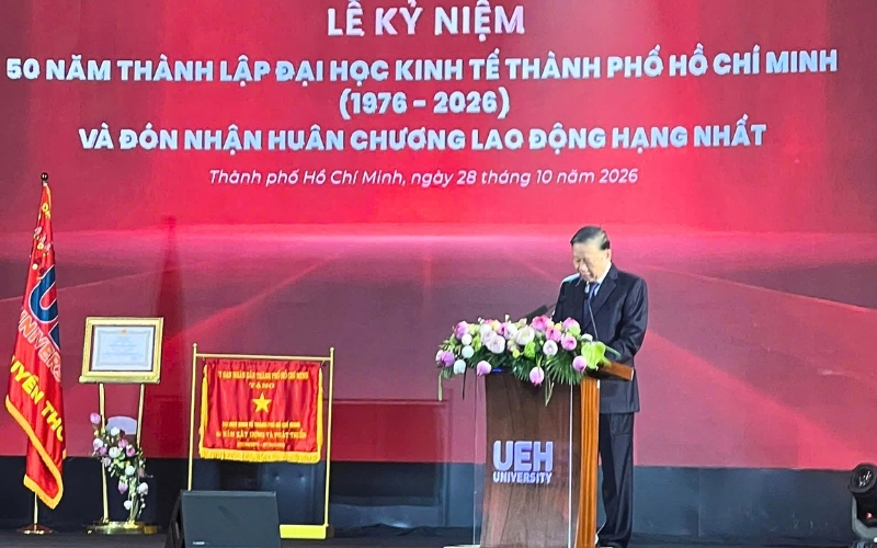 Tổng Bí thư, Chủ tịch nước Tô Lâm phát biểu tại Lễ kỷ niệm 50 năm thành lập Đại học Kinh tế Thành phố Hồ Chí Minh (UEH)
